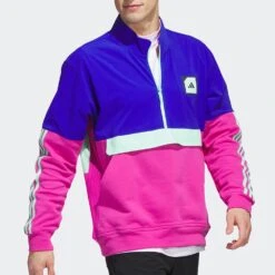 Adidas Golf Jumper - Adicross Anorak QZ - Lucid Blue SS23 -Golf Fashion Shop adidas golf jumper adicross anorak qz lucid blue ss23 hs5621 h