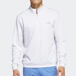Adidas Golf Jumper - Elevated QZ - White AW23 -Golf Fashion Shop adidas golf jumper elevated qz white ss23 ib6113 e