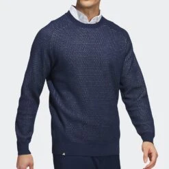 Adidas Golf Jumper - Primeknit Tour Crew - Collegiate Navy SS23 -Golf Fashion Shop adidas golf jumper primeknit tour crew collegiate navy ss23 hr7959 g