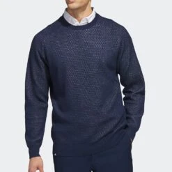 Adidas Golf Jumper - Primeknit Tour Crew - Collegiate Navy SS23 -Golf Fashion Shop adidas golf jumper primeknit tour crew collegiate navy ss23 hr7959 h