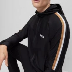 BOSS Golf Hoodie - Sicon MB 1 FZ - Black SP23 -Golf Fashion Shop boss golf hoodie sicon mb 1 fz black sp23 50490646 001 c