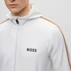 BOSS Golf Hoodie - Sicon MB 1 FZ - Training White SP23 -Golf Fashion Shop boss golf hoodie sicon mb 1 fz training white sp23 50490646 100 c