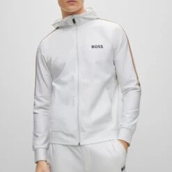 BOSS Golf Hoodie - Sicon MB 1 FZ - Training White SP23 -Golf Fashion Shop boss golf hoodie sicon mb 1 fz training white sp23 50490646 100 d