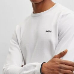 BOSS Golf Jumper - Rallo Crew Neck - Training White FA23 -Golf Fashion Shop boss golf jumper rallo crew neck training white fa23 hbeu50482370 100 340