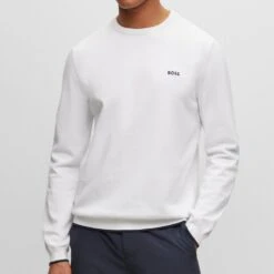 BOSS Golf Jumper - Rallo Crew Neck - Training White FA23 -Golf Fashion Shop boss golf jumper rallo crew neck training white fa23 hbeu50482370 100 350