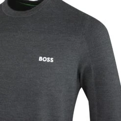 BOSS Golf Jumper - Romar Crew - Black Melange SP23 -Golf Fashion Shop boss golf jumper romar crew black melange sp23 50492635 010 63
