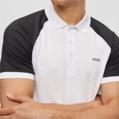 BOSS Golf Shirt - Pauletech Slim - Training White SP23 -Golf Fashion Shop boss golf shirt pauletech slim training white sp23 hbeu50487842 100 340