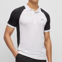 BOSS Golf Shirt - Pauletech Slim - Training White SP23 -Golf Fashion Shop boss golf shirt pauletech slim training white sp23 hbeu50487842 100 350