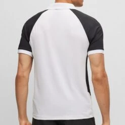 BOSS Golf Shirt - Pauletech Slim - Training White SP23 -Golf Fashion Shop boss golf shirt pauletech slim training white sp23 hbeu50487842 100 360