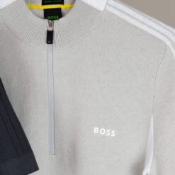 BOSS Golf Jumper - Zinos SS - Light Grey Melange FA23 21 BOSS Golf Jumper - Zinos SS - Light Grey Melange FA23 -Golf Fashion Shop boss zinos short sleeve knitwear grey 01