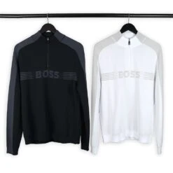 BOSS Golf Jumper - Zirros QZ - Training White FA23 15 BOSS Golf Jumper - Zirros QZ - Training White FA23 -Golf Fashion Shop boss zirros meta stripe chest knitwear email