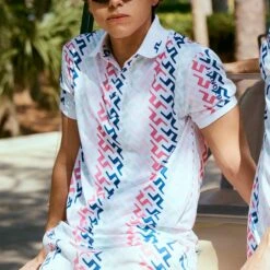 J.Lindeberg Golf Shirt - Tour Tech Print - Pink Bridge HS23 -Golf Fashion Shop campaign 0006 layer 15