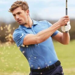 Castore Golf Shirt - Engineered Knit Polo - Horizon Blue SS23 -Golf Fashion Shop castore golf shirt engineered knit polo horizon blue ss23 cma30175 218 39