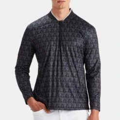 G/FORE Golf Jacket - Printed G's QZ Hybrid - Onyx SP23 -Golf Fashion Shop g fore golf jacket printed g s qz hybrid onyx sp23 g4ms23o37 onyx a