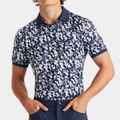 G/FORE Golf Shirt - Blossom Floral Polo - Twilight SP23 -Golf Fashion Shop g fore golf shirt blossom floral polo twilight sp23 g4ms23k061 twlt f