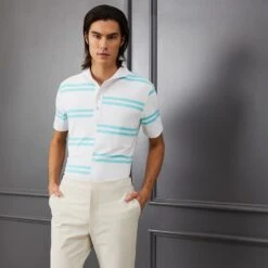 G/FORE Golf Shirt - Offset Stripe Polo - Sardinia SP23 19 G/FORE Golf Shirt - Offset Stripe Polo - Sardinia SP23 -Golf Fashion Shop g fore golf shirt offset stripe polo sardinia sp23 g4ms23k182 srdna b