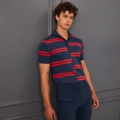 G/FORE Golf Shirt - Offset Stripe Polo - Twilight SP23 -Golf Fashion Shop g fore golf shirt offset stripe polo twilight sp23 g4ms23k182 twlt b