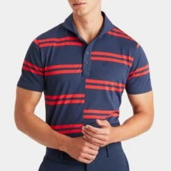 G/FORE Golf Shirt - Offset Stripe Polo - Twilight SP23 -Golf Fashion Shop g fore golf shirt offset stripe polo twilight sp23 g4ms23k182 twlt f