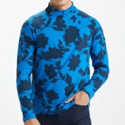 G/FORE Golf Pullover - Tonal Floral Luxe Mid - Racer Blue AW23 -Golf Fashion Shop g4mf23k123c racer 279