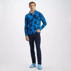 G/FORE Golf Pullover - Tonal Floral Luxe Mid - Racer Blue AW23 -Golf Fashion Shop g4mf23k123c racer 281