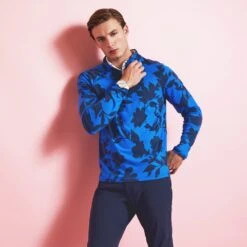 G/FORE Golf Pullover - Tonal Floral Luxe Mid - Racer Blue AW23 -Golf Fashion Shop g4mf23k123c racer 284