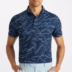 G/FORE Golf Shirt - Pencil Tech Pique - Ink AW23 -Golf Fashion Shop g4mf23k240b ink 140