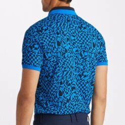 G/FORE Golf Shirt - Distorted Check Tech Pique - Racer Blue AW23 -Golf Fashion Shop g4mf23k241 racer 159