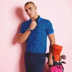 G/FORE Golf Shirt - Distorted Check Tech Pique - Racer Blue AW23 -Golf Fashion Shop g4mf23k241 racer 162