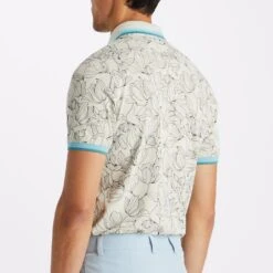 G/FORE Golf Shirt - Outline Iris Tech Pique - Stone AW23 -Golf Fashion Shop g4mf23k242 stn 171