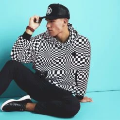 G/FORE Golf Pullover - Distorted Check Hoodie - Snow AW23 -Golf Fashion Shop g4mf23k420e sno 322