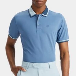 G/FORE Golf Shirt - Two Tone Tech Pique - Slate AW23 -Golf Fashion Shop g fore 0004 g4mf23k303 sla 2