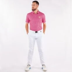 Galvin Green Golf Shirt - Moore Print Polo - Sugar Coral LE 2023 -Golf Fashion Shop galvin green golf shirt moore print polo sugar coral le 2023 g1365 98 30