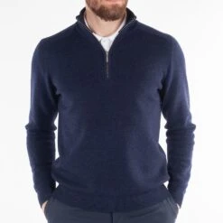 Galvin Green Golf Pullover - Chester Merino QZ - Navy Melange AW23 -Golf Fashion Shop galvin green 0019 chester s1 g115633