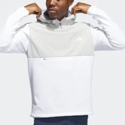 Adidas Golf Pullover - Textured Anorak Hoodie - White AW23 -Golf Fashion Shop hz3210 adidas golf pullover textured anorak hoodie white aw23 crop 3