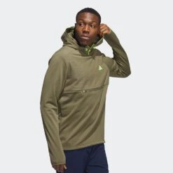 Adidas Golf Pullover - Texture Anorak - Olive Strata AW23 -Golf Fashion Shop ib1989 adidas golf pullover texture anorak olive strata aw23 crop 6