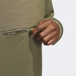 Adidas Golf Pullover - Texture Anorak - Olive Strata AW23 -Golf Fashion Shop ib1989 adidas golf pullover texture anorak olive strata aw23 detail 8