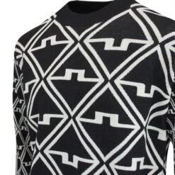 J.Lindeberg Golf Jumper - Isaac Jacquard Knit - Black AW23 -Golf Fashion Shop j lindeberg golf jumper isaac jacquard knit black aw23 amkw09407 9999 23