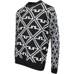 J.Lindeberg Golf Jumper - Isaac Jacquard Knit - Black AW23 -Golf Fashion Shop j lindeberg golf jumper isaac jacquard knit black aw23 amkw09407 9999 24