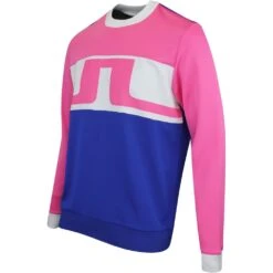 J.Lindeberg Golf Jumper - Jones Crew Neck - Azalea Pink HS23 -Golf Fashion Shop j lindeberg golf jumper jones crew neck azalea pink hs23 gmjs08400 s098 50