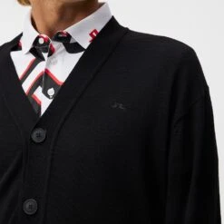 J.Lindeberg Golf Jumper - Lucas Knitted Cardigan - Black AW23 -Golf Fashion Shop j lindeberg golf jumper lucas knitted cardigan black aw23 gmkw09396 9999 7