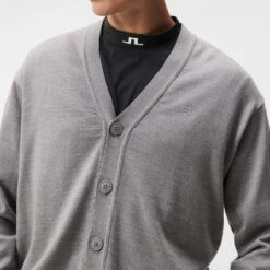 J.Lindeberg Golf Jumper - Lucas Knitted Cardigan - Grey Mel. AW23 -Golf Fashion Shop j lindeberg golf jumper lucas knitted cardigan grey mel aw23 gmkw09396 9363 12