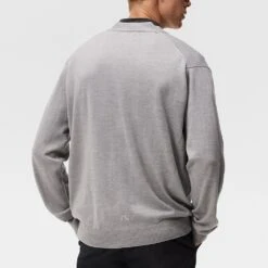 J.Lindeberg Golf Jumper - Lucas Knitted Cardigan - Grey Mel. AW23 -Golf Fashion Shop j lindeberg golf jumper lucas knitted cardigan grey mel aw23 gmkw09396 9363 14