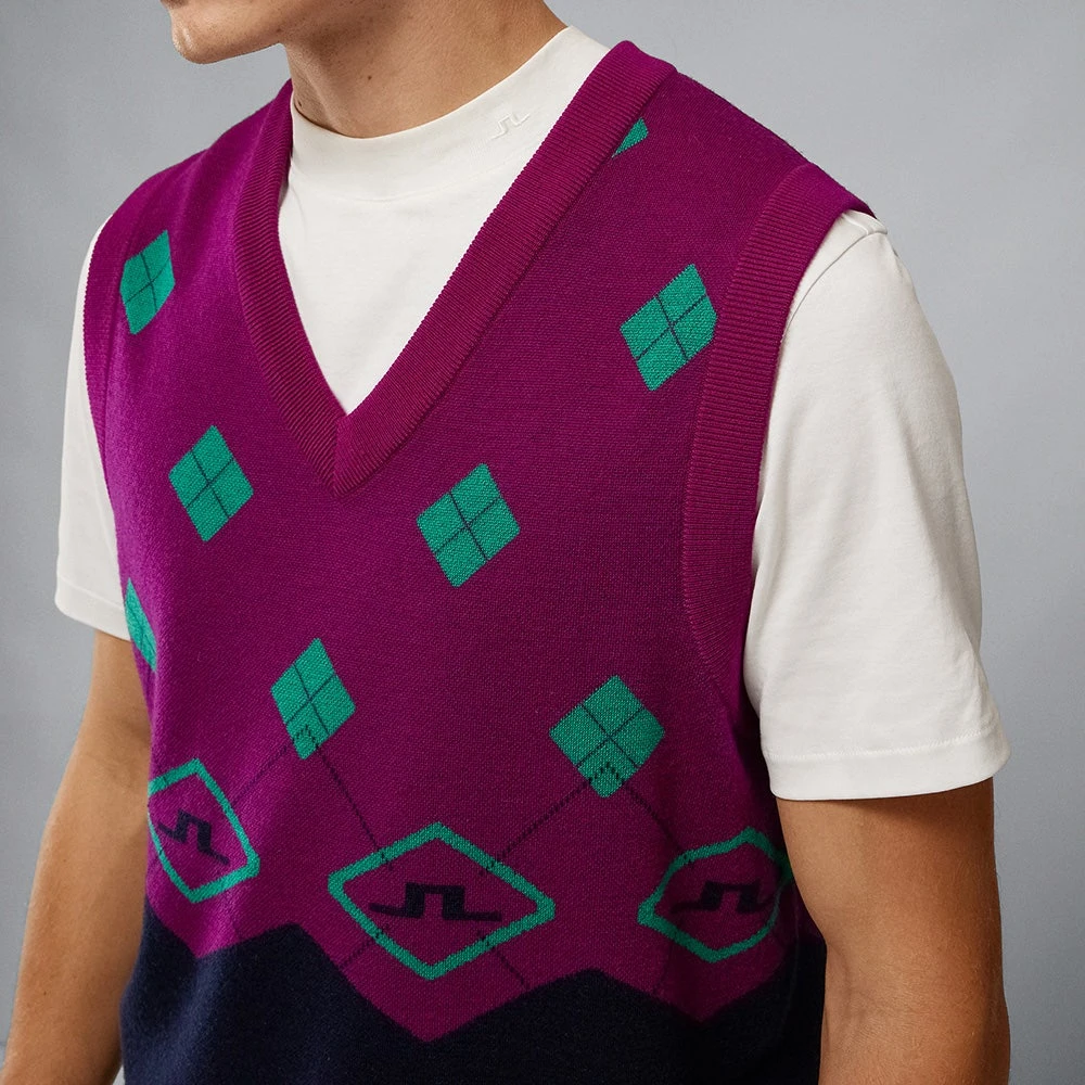 J.Lindeberg Golf Jumper - Argyle Knit Vest - Gloxinia AW22 9 J.Lindeberg Golf Jumper - Argyle Knit Vest - Gloxinia AW22 - Image 7
