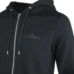 J.Lindeberg Golf Hoodie - Alpha Fleece FZ - Black SS23 -Golf Fashion Shop j lindeberg golf pullover alpha zip hood black ss23 amjs07674 9999 c