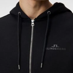 J.Lindeberg Golf Hoodie - Alpha Fleece FZ - Black SS23 -Golf Fashion Shop j lindeberg golf pullover alpha zip hood black ss23 amjs07674 9999 n