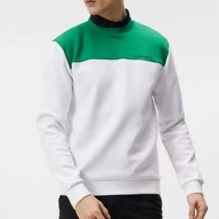 J.Lindeberg Golf Pullover - Jeff Crew Neck - White SS23 -Golf Fashion Shop j lindeberg golf pullover jeff crew neck white ss23 amjs07967 0000 6