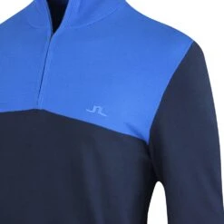 J.Lindeberg Golf Pullover - Jeff Knitted QZ - JL Navy SS23 -Golf Fashion Shop j lindeberg golf pullover jeff knitted sweater jl navy ss23 amkw08141 6855 o