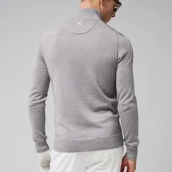 J.Lindeberg Golf Pullover - Kian Tour Merino QZ - Grey Mel. 2023 -Golf Fashion Shop j lindeberg golf pullover kian zipped golf sweater grey melange ss23 gmkw06357 9363 c
