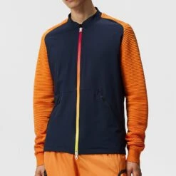 J.Lindeberg Golf Mid Layer - Rolf Hybrid Knit FZ - JL Navy SS23 -Golf Fashion Shop j lindeberg golf pullover rolf hybrid knit jl navy ss23 amkw07594 6855 c