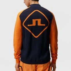 J.Lindeberg Golf Mid Layer - Rolf Hybrid Knit FZ - JL Navy SS23 -Golf Fashion Shop j lindeberg golf pullover rolf hybrid knit jl navy ss23 amkw07594 6855 d